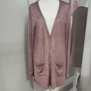 Agnes & Dora Open-Front Long Cardigan in Mauve